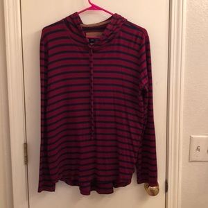 striped hooded tunic long sleeve top